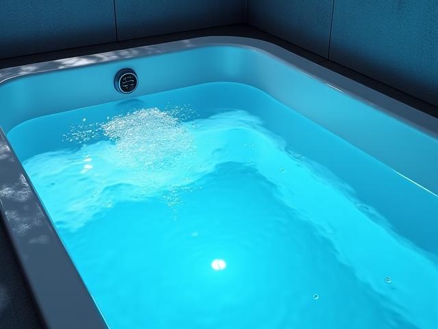 Pristine cold plunge tub with shimmering, icy-cold water at Atlas Athletics Toronto.